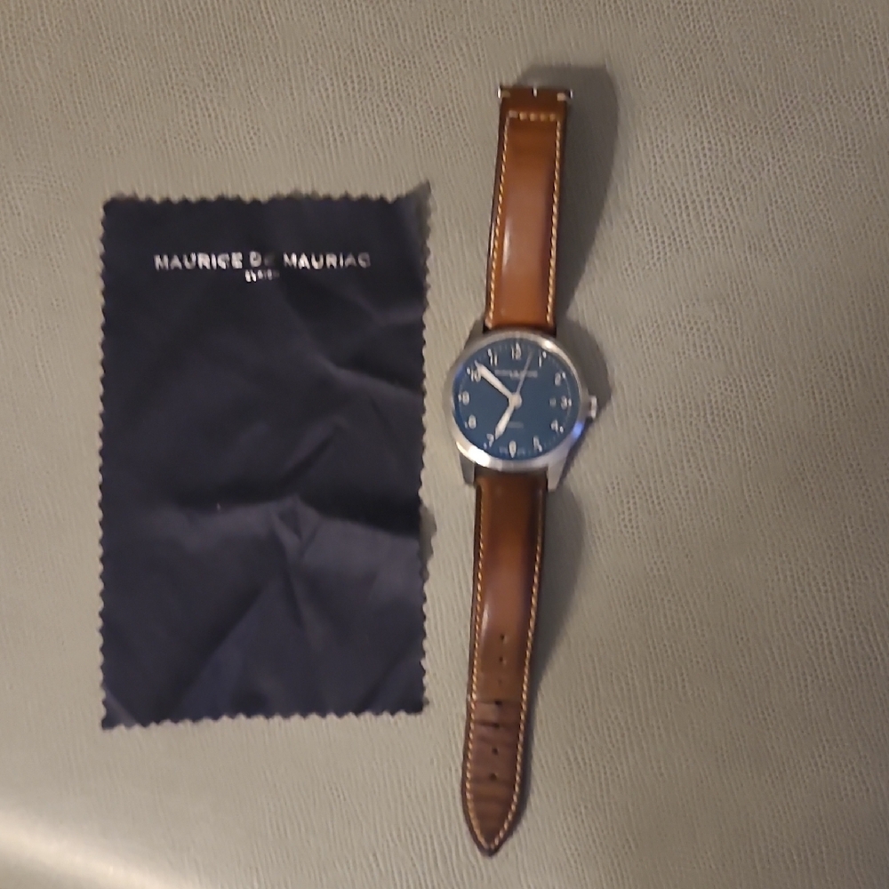 Maurice de Mauriac Blue Dial Watch with Brown Leather Strap